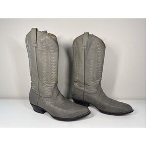 Vintage Cowtown Cowboy Western Boots Bull‎ Hide Gray Embroidery Men 9.5 D 346902